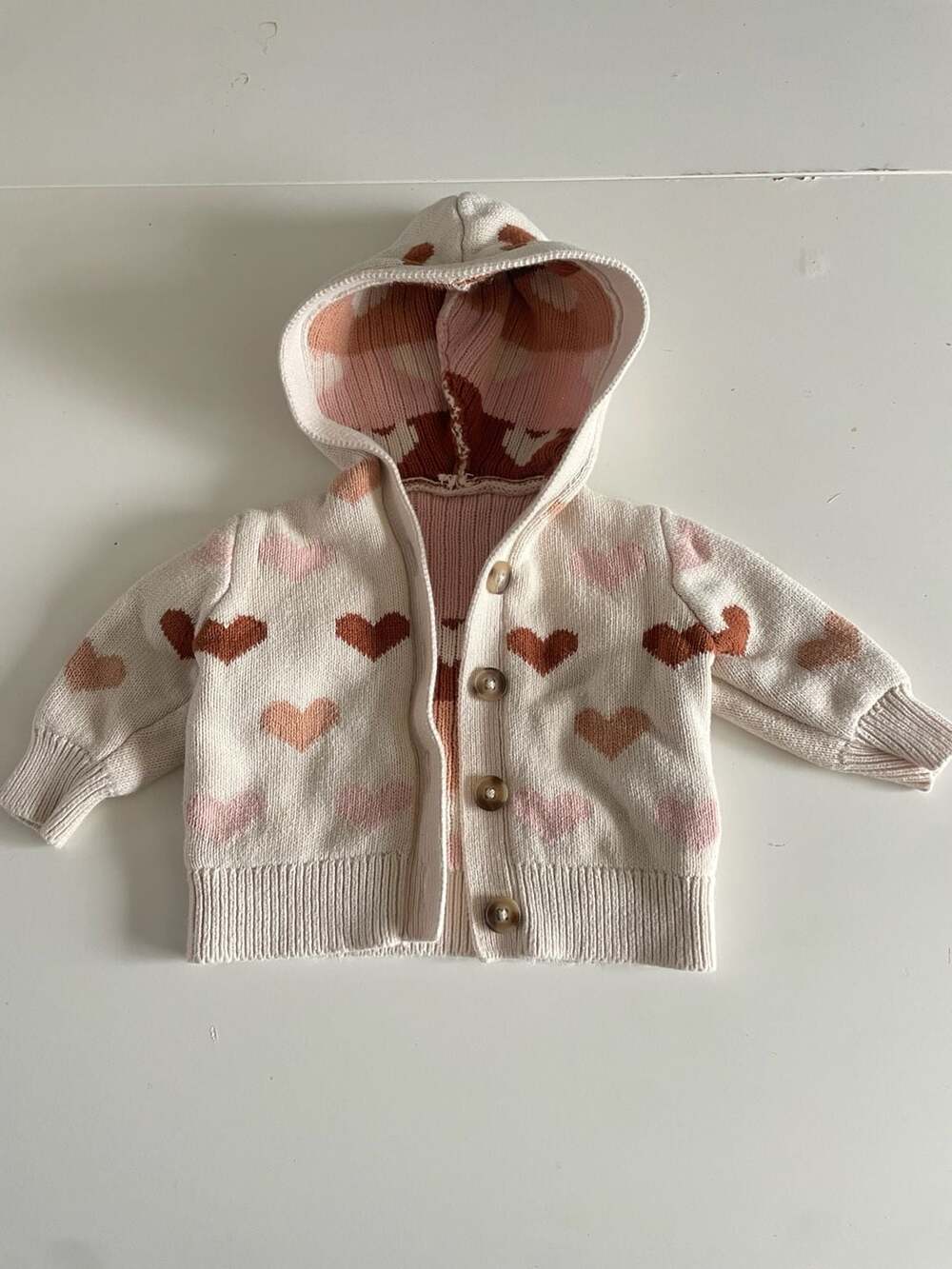 Old Navy Heart Knit Cardigan Size 3-6M Cream Pink Sweater